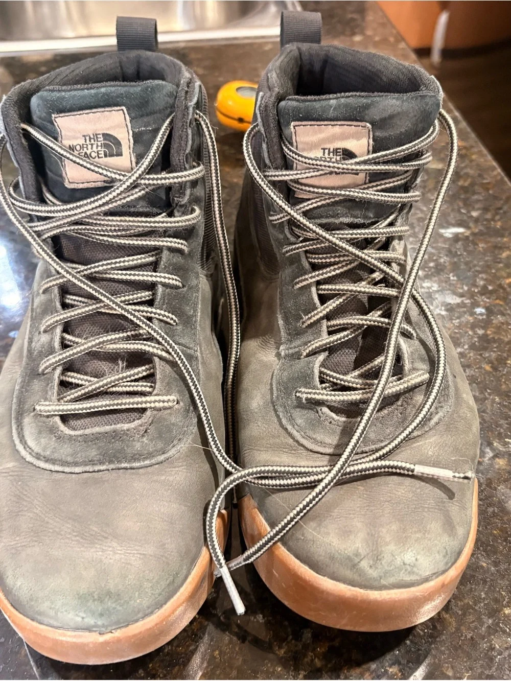 The North Face Men’s Gray Suede High-Top Boots with Brown Sole